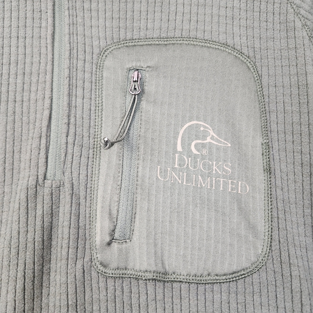 Ducks Unlimited Mens 3XL Green Ribbed 1/4 Zip Pullover Fleece Outdoor Sweater - Picture 2 of 10
